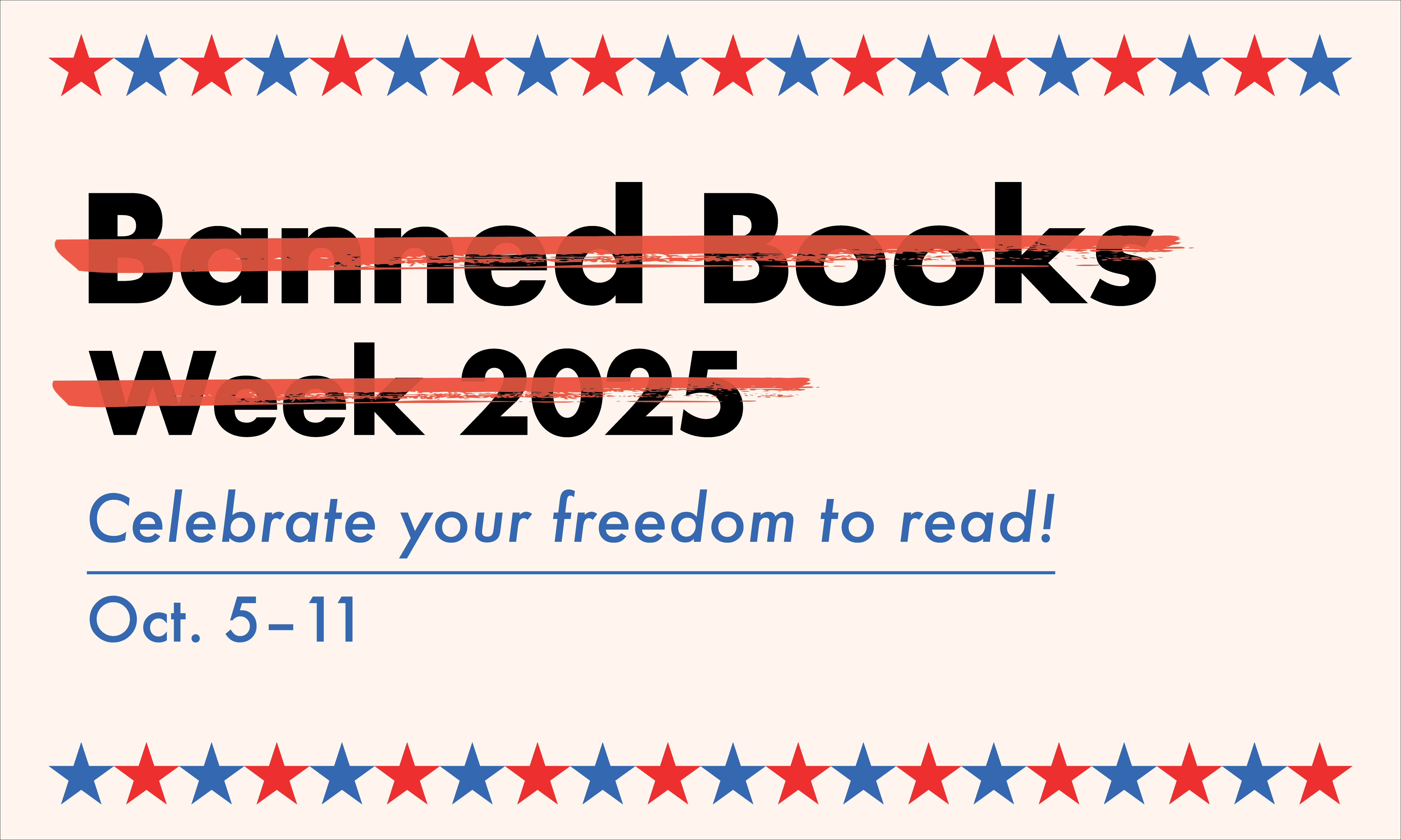 The words Banned Books Week crossed off in red lines